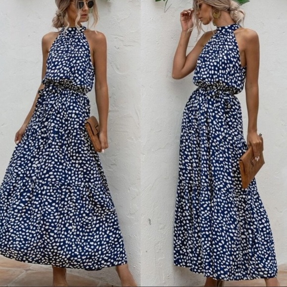 Boho floral print belted halter maxi dress - Picture 4 of 4